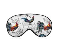 Novelty Blackout Eye Mask,Rooster Silhouette Flower Floral Print Sleep Masks Sleeping Mask Blindfold Eye Cover Eye Shade with Adjustable Strap for Men Women Teen Boys Girls Kids Travel