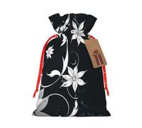 Novelty Boho Abstract Flowers] Christmas Drawstring Gift Bags, Xmas Bags With Tags, Reusable Santa Wrapping Bag