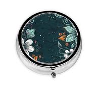 Novelty Boho Abstract Flowers Pill Box Metal Round Small Pill Case Cute 3 Compartment Pill Organizer Portable Travel Pillbox Mini Pill Container Holder for Daily Medicine Supplement Vitamin