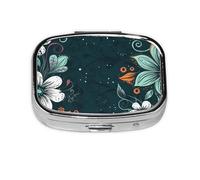 Novelty Boho Abstract Flowers Print Pill Box Square Pill Case 2 Compartment Small Metal Medicine Organizer Portable Travel Pillbox for Pocket Purse Cute Mini Pill Container to Hold Daily Vitamins