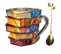 Novelty Book Stack Mug for Readers - Hand-Painted Vintage Book Design Glass Coffee Cup | Gift for Librarians, Authors