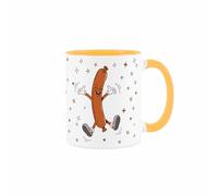 Novelty Breakfast Sausage Mug - Retro Diner Style Décor Funny Food Presents - White & Golden Yellow Ceramic Drinks Cup Gift