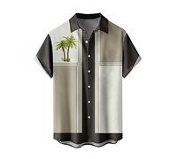 Novelty Button-Down Shirts Men's Retro Bowling Shirts 50s Rockabilly Style Button Down Shirts Cuban Style Camp Shirt Men's Linen Shirt Band Collar Short Sleeve Button Down JANUK40430HOT0032