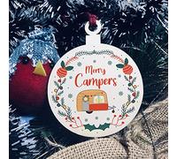 Novelty Caravan Wood Bauble Design Merry Campers Caravan Lover Gift For Friend Family