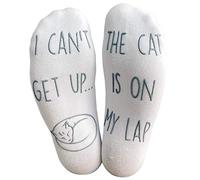 Novelty Cat Lounge Socks - Great Gift For Cat Lovers - "I Cant Get Up, The Cat Is On My Lap"