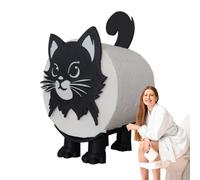 Novelty Cat Toilet Roll Holder - Wooden Standing Wall Mounted Black Painted Animal Shape Tissue Holder - Decorative Kitchen Or Bathroom Accessories Indoor