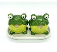 Novelty Ceramic Animal Salt and Pepper Shakers Set. (frog)