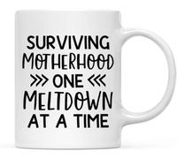 Novelty Ceramic Coffee Mug Ceramic Funny, Surviving Motherhood One Meltdown at A Time, 1-Pack Gift for Mom 11Oz