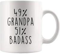 Novelty Ceramic Coffee Mug - Funny Grandpa Gift, 49% 51% Badass Quote, White Ceramic Perfect for Honoring Grandpas On Birthdays & Father's Day, Gifts 11Oz
