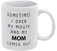 Novelty Ceramic Coffee Mug - Funny, Sometimes I Open My Mouth and Mom Comes Out, White Ceramic Tea Cup, Relatable Coworker & Office Gift, Perfect for Those Who Channel Their Or Colleagues 11Oz