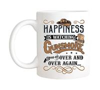 Novelty Ceramic Coffee Mug Happiness is Watching Gunsmoke Over And Over Again Mug Funny Mug Anniversary Birthday Christmas Gifts Tea Cups Home Decor, 11 Oz