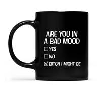 Novelty Ceramic Drinking Cups for Men and Women Offensive Gifts are You in A Bad Mood B I Might Be Coffee Mug Black Gift Ideas for Friends Coworkers Boyfriend Girlfriend Wife Husband 11 Oz