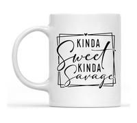 Novelty Ceramic Drinking Cups Kinda Sweet Kinda Savage Sarcastic Coffee Mugs with Quotes Sarcastic Novelty Gift for Friends Coworkers Boss Employee Adults Coffee Cup 11Oz White Funny Gift
