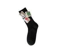 Novelty Chinese Mahjong Pattern Calf Socks With Festives Styles Ribbed Middle Tube For Celebrating The New Year Mahjong, Drawn Black, Small-XX-Large
