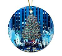 Novelty Christmas Decoration New York City Building Cityscape Natural Landscape Christmas Ornaments for Xmas Tree Round Keepsake Porcelain Bauble Stocking Stuffer Souvenir Gift