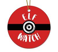 Novelty Christmas Decorations Red Color Camera Elf Watch Christmas Ornaments for Xmas Tree Round Keepsake Porcelain Bauble Stocking Stuffer Souvenir Gift for Parents Kids Children