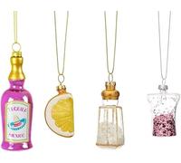 Novelty Christmas Decorations - Tequila Set. Fun Baubles with Tequila Bottle, Lemon, Salt & Glitter Shot Glass. Kitsch Hanging Mini Christmas Tree Decorations. Cocktail Drink Themed Quirky Ornaments.