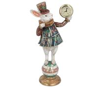 Novelty Christmas Room Decoration, Standing White Rabbit on a Ball Holding a Clock Kids Story Collectable, Xmas Rabbit Decoration, Easter Bunny Ornament, Festive White Rabbit Figurine