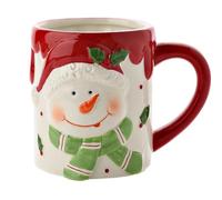 Novelty Christmas Snowman with Scarf Gloss Ceramic Coffee/Tea/Hot Chocolate Mug - Red, White, Green - 10 cm