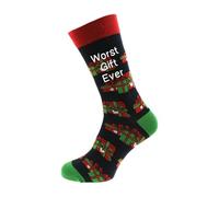 Novelty Christmas Socks, Worst Gift Ever Design, Navy with Red and Green Present Pattern, Adult Unisex UK Size 5-12