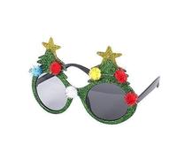 Novelty Christmas Theme Glasses (Christmas Tree, Santa, Reindeer, Snowflake etc) (Green Xmas Tree with Pom Poms)