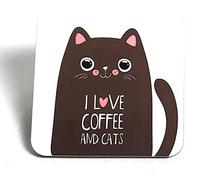Novelty Coaster- Fun, Quirky Design with I Love Coffee and Cats Message - Unique Birthday Gift - Made in UK