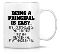 Novelty Coffee Cup- Being A Principal is Easy Except The Bike is On Fire 11 Oz Ceramic Drinking Mugs - Inspirational Birthday Christmas Gifts for Friends, Teacher, Coworkers, Siblings, Dad, Mom
