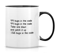 Novelty Coffee Mug 99 Bugs in The Code Programmer Software Engineer 11 Ounce Ceramic Coffee Mugs, Sarcasm, Sarcastic, Inspirational Birthday Gifts White Mug with Black Handle and Inner