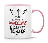 Novelty Coffee Mug This is What an Awesome Biology Teacher Looks Like 11 Ounce Ceramic Coffee Mugs, Sarcastic, Motivational, Inspirational Birthday Gifts White Mug with Pink Handle and Inner