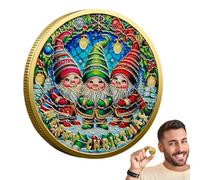 Novelty Coin, Christmas Tokens, Gnomes Merry Christmas New Year Coin, 4cm/1.57 Inch Decorative Metal Commemorative Coin, Colorful Holiday Theme Challenge Coin for Home Decoration