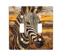 Novelty Country Zebras Decorative Light Switch Cover Wall Plate 2 Gang Double Toggle, Stained Glass Wildlife Electrical Faceplate for Kitchen Bathroom, Animal Switchcover Decor
