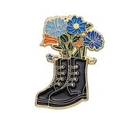 Novelty Cowgirl Boots Bouquet Brooch for Women Men Vintage Black Shoes Blue Flowers Enamel Pin Buttons Fashion Creative Lapel Pins Jacket Collar Badge Bag Backpack Shirt Decor Western Jewelry Gift