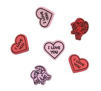 Novelty Craft Buttons, i Love You Hearts and Cherubs, Pack of 6