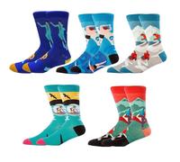 Novelty Crew Socks for Men Women 5 Pairs UK 4-11 Soft Cotton Everyday Wear, Fun Pattern Styles, Comfy Fit for Work Home Casual