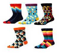Novelty Crew Socks for Men Women 5 Pairs UK 4-11 Soft Cotton Everyday Wear, Fun Pattern Styles, Comfy Fit for Work Home Casual
