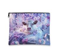 Novelty Cute Cow Shape Pastel Design Makeup Bag for Women Cute Cow Shape Cosmetic Bag for Women Funny Zipper Organizer for Skin Care Birthday Gift, Pastel, 7x9 Inch, Cow