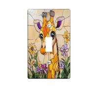 Novelty Cute Funny Giraffe Decorative Light Switch Cover Wall Plate 1 Gang Single Toggle, Stained Glass Floral Electrical Faceplate for Kitchen Bathroom, Animal Switchcover Decor