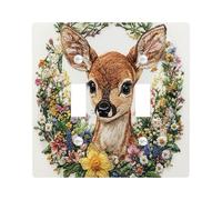 Novelty Cute Wild Deers Decorative Light Switch Cover Plate 2 Gang Double Toggle, Floral Flower Plant Elks Electrical Faceplate for Kitchen Bathroom, Animal Switchcover Decor