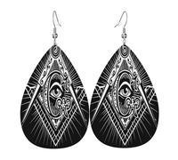 Novelty Dangle Earring Evil Eye Masonic Art Charity Faith Symbol Teardrop Leather Earrings Decorative Leather Dangle Drop Earrings For Anniversary Decorations Mother’S Day