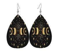 Novelty Dangle Earring The Triple Moon Goddess Wiccan Pentagram Symbol Teardrop Leather Earrings Lightweight Leather Dangle Drop Earrings For Mother’S Day Party Ladies