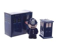 Novelty Design Ceramic Made Salt & Pepper Shakers Pots Gift Set Shaker Box Flat Style Great Iconic Design for Home & Kitchen (Policeman Police Box)