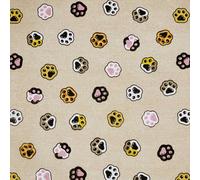 Novelty Designer Prints Cotton Rich Linen Look Quilting Craft Project Cushion Curtain Furnishing Upholstery Home Fabric Material | 55" - 140 cm Wide (per Metre, Kawaii Paws Ivory)