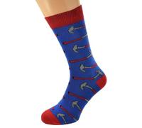 Novelty DIY Hammer Pattern Woven Socks, Blue and Red Design, Adult UK Size 5-12