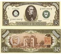 Novelty Dollar 10th President United States John Tyler 1841 - 1845 One Million Dollar Bill's X 2 USA