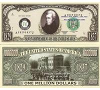 Novelty Dollar 7th President Andrew Jackson Million Dollar Bills X 2