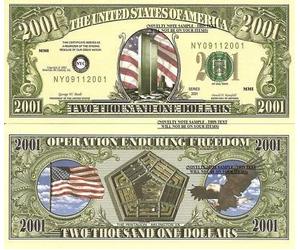 Novelty Dollar 9/11 World Trade Center New York 2001 Dollar Bills X 2