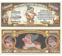 Novelty Dollar Bashful Snow White Dwarf Commemorative Million Dollar Bills x 2 1937 Film