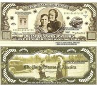 Novelty Dollar Bonnie And Clyde Barrow $100,000 Dollar Bills X 2 New