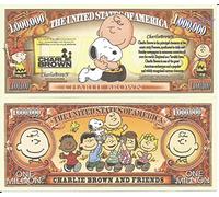 Novelty Dollar Charlie Brown Peanuts Cartoon Character Commemorative Million Dollar Bills x 2