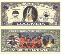 Novelty Dollar Columbia Space Shuttle Commemoration Dollar Bills X 2